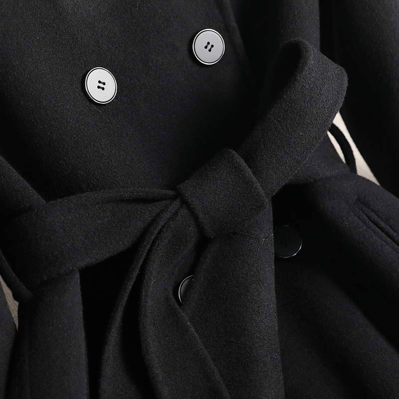 Anna Small Double-sided Cashmere Coat Women's Mid-length Hepburn Style 2024 New Wool Coat Women's High-end