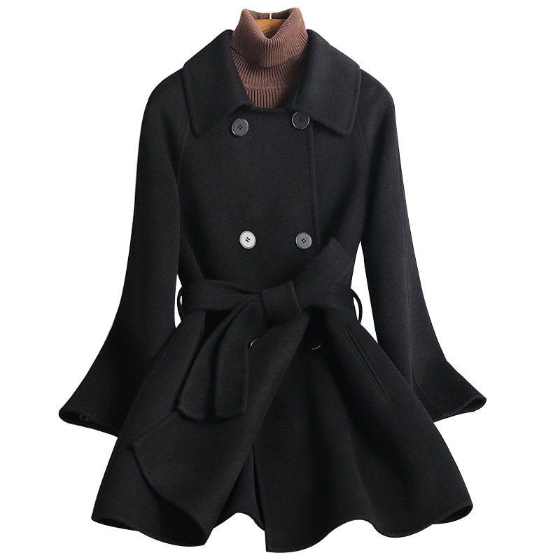 Anna Small Double-sided Cashmere Coat Women's Mid-length Hepburn Style 2024 New Wool Coat Women's High-end