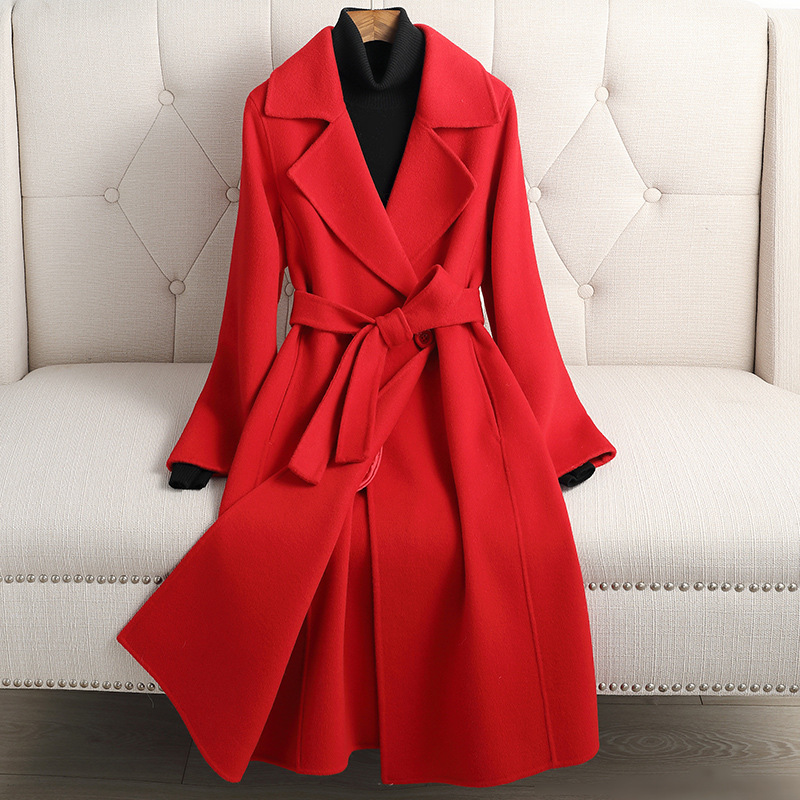 双面羊绒大衣中长款过膝修身显瘦羊毛呢子外套女一件代发气质通勤