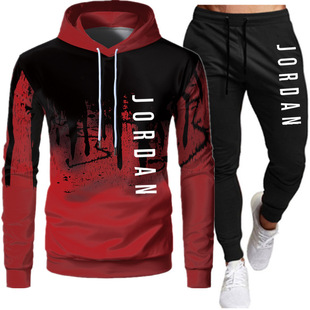 Factory wholesale new men's European and American stride into printed hooded men's and women's plus velvet casual sweater set a generation of hair