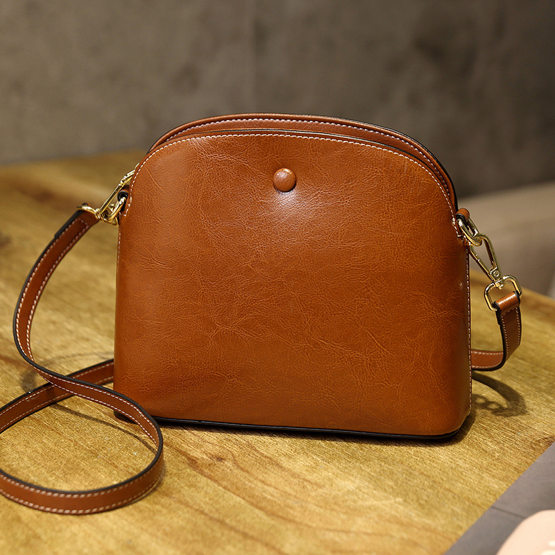 Hong Kong Style Women's Oil Wax Leather Handbag - Thumbnail 4