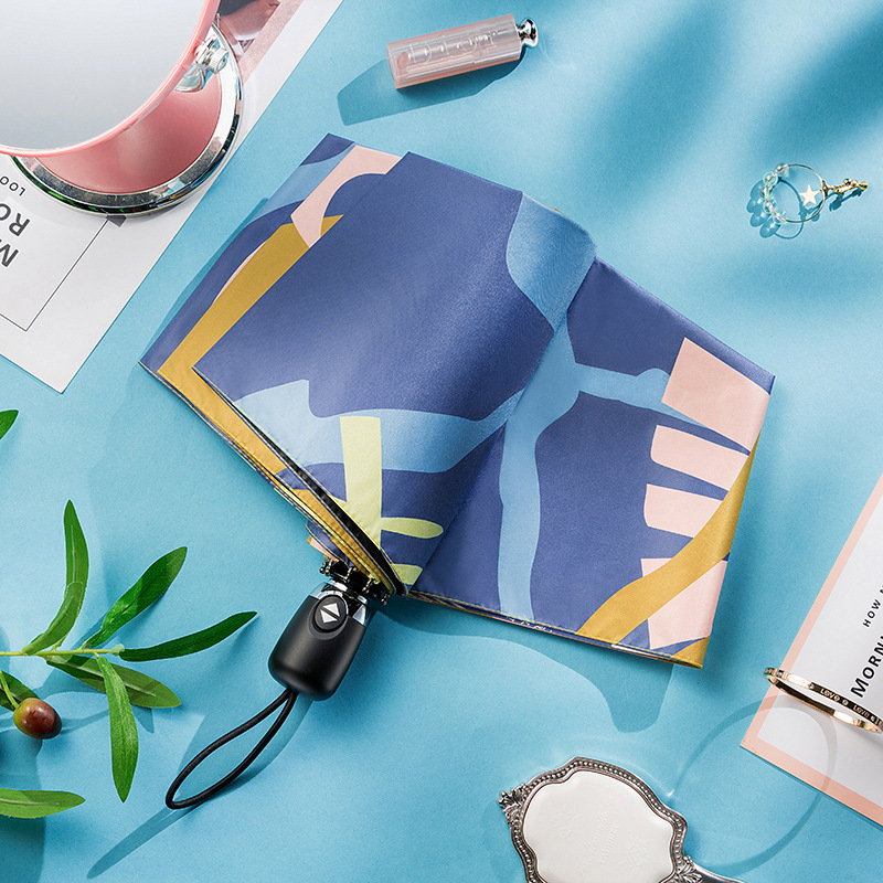 [black rubber umbrella] customized vinyl color parasol automatic folding student dual-use sun umbrella