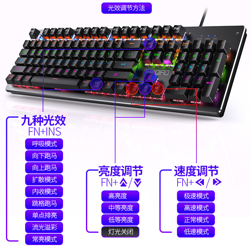 Plata talla invocador Teclado mecánico real eje cambiable juego Verde eje punk cable USB Amazon transfronteriza al por mayor