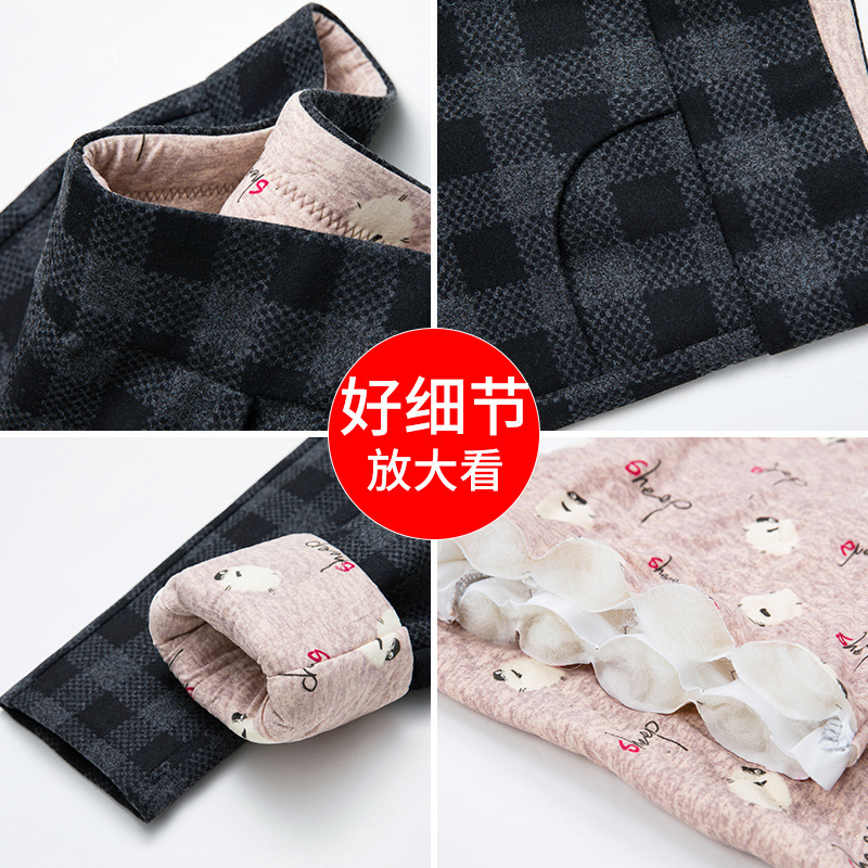 加绒加厚休闲格子羊毛裤女2025年冬季新款高腰保暖弹力松紧腰长裤|undefined