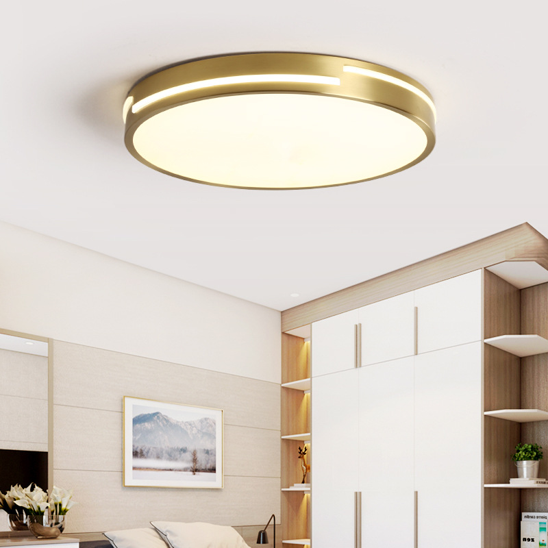 Round Simple Modern Home Decoration Bedroom Study Balcony Aisle All Copper Ceiling Lamp American Ultra-thin Room Lamp