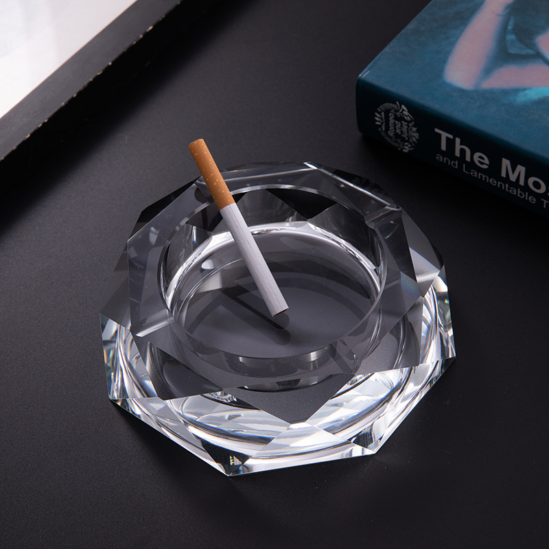 曌世厂家欧式大号八角水晶烟灰缸时尚刻字玻璃烟缸公司礼品