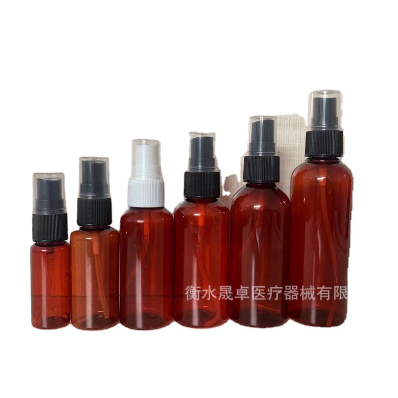 Botella de aceite esencial plástica marrón 20ml-botella del espray 120ml Botella plástica marrón de la prensa de la loción de la botella del espray