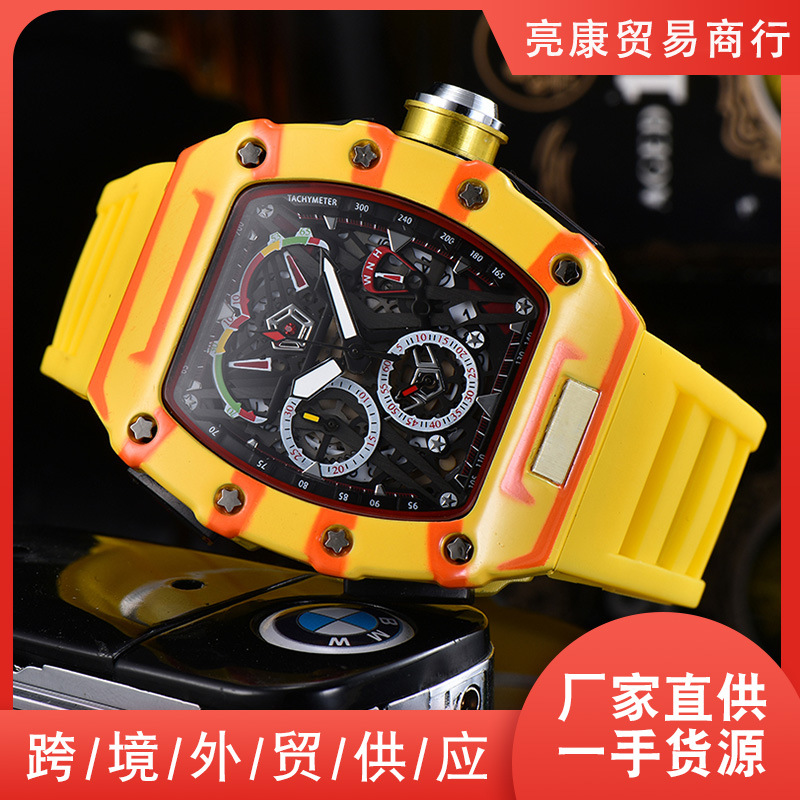 2020 New Graffiti Men's Watch Carbon Fiber Pattern 6-Pin Running Second Watch Barrel Shape Richard Couple Watch