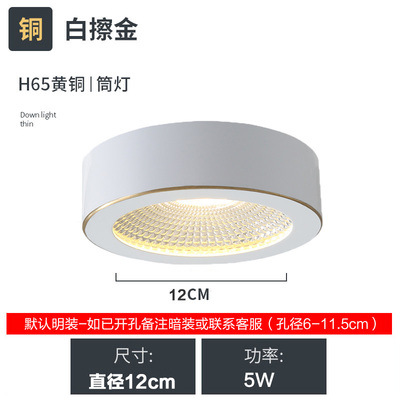 Todo-cobre superficie montada downlight Nordic LED ultra-Delgado agujero de techo de luz incrustado tienda de ropa pasillo techo Spotlight