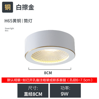 Todo-cobre superficie montada downlight Nordic LED ultra-Delgado agujero de techo de luz incrustado tienda de ropa pasillo techo Spotlight