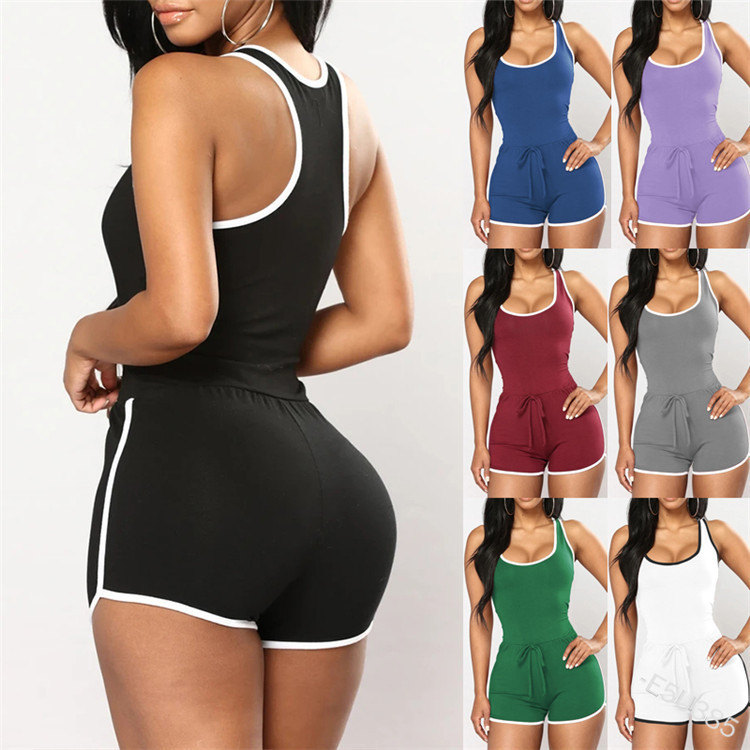 2025 European and American Cross-Border Ebay Amazon Wish Sexy Jumpsuit Women's Pure Color Boxer Bikini Swimsuit