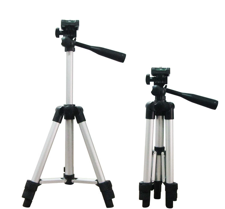 Camera tripod, telescopic aluminum, ABS head, phone clip, supports up to 2 kg