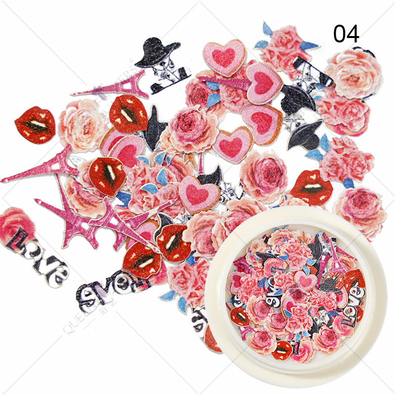 Princesa accesorios de uñas ins estilo color mezclado Año Nuevo Día de San Valentín flor Rosa parche de uñas pieza de pulpa de madera