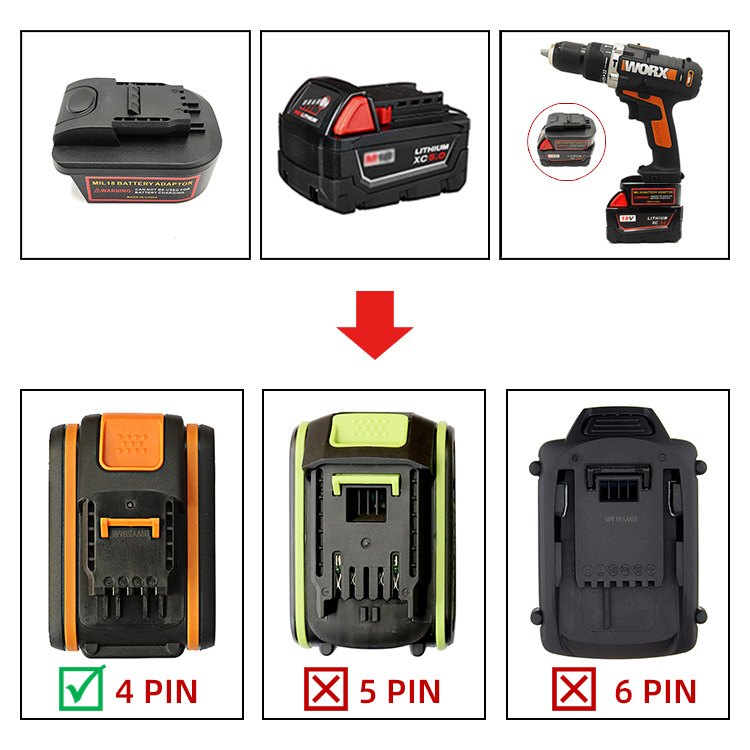 Mi MI Wage M18 18V batería de litio convertida en WW 20V 4pin herramienta (naranja) convertidor