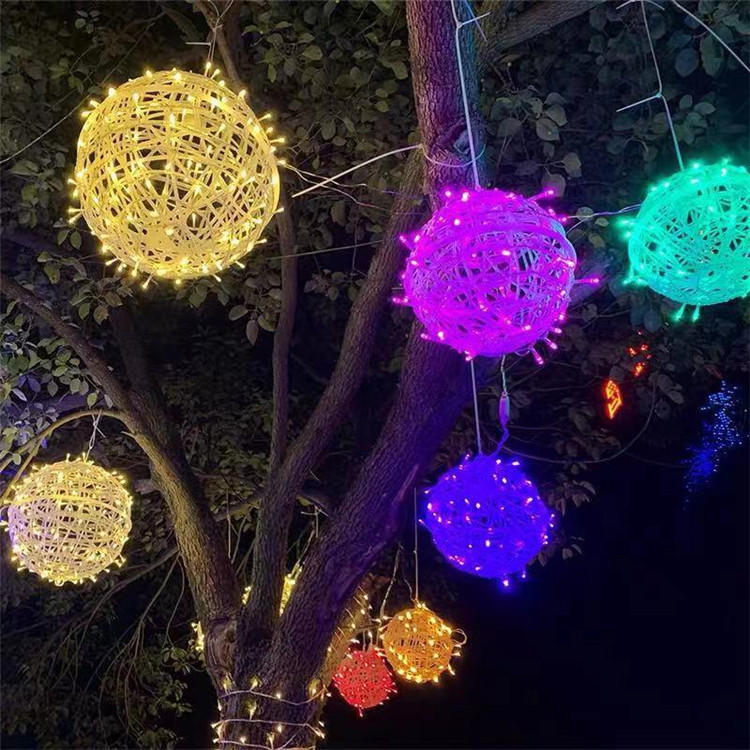 Lámpara decorativa LED lámpara de bola impermeable al aire libre paisaje lámpara de árbol colgante Navidad vacaciones iluminación proyecto ratán bola lámpara cadena