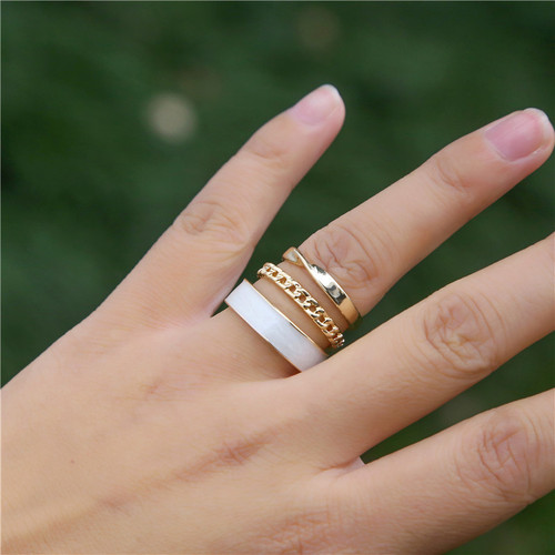 Korean version of three sets of combination drip rings for women ins European and American high-end light luxury temperament gold open ring