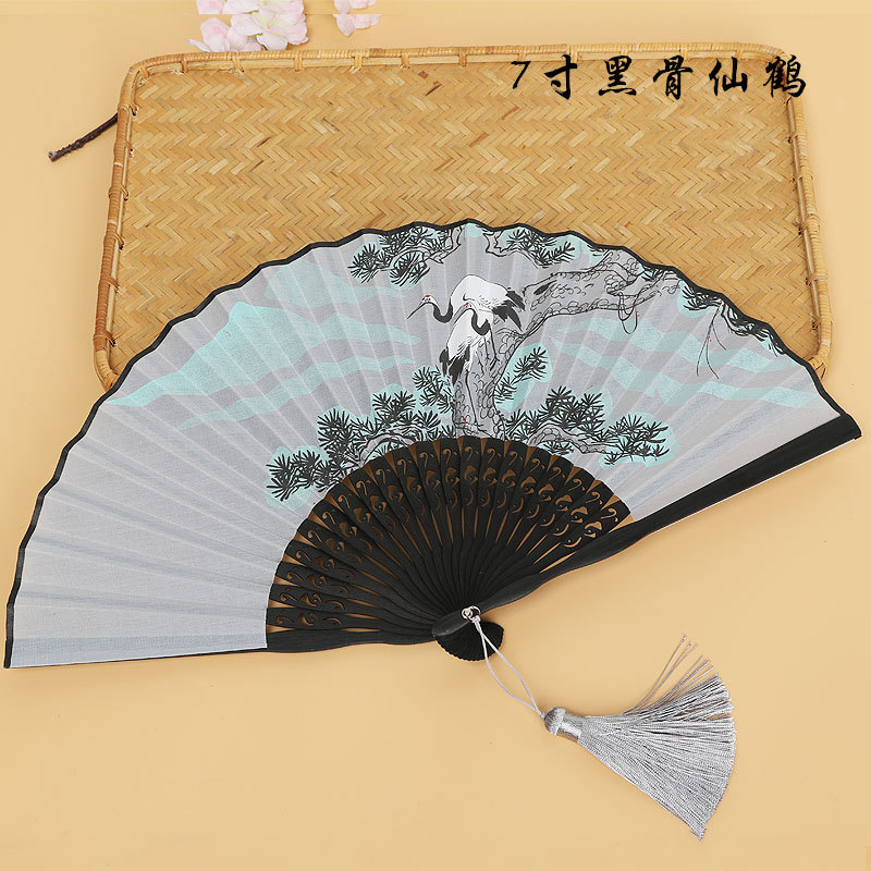 Entrega de una pieza Ventilador de 7 pulgadas Ventilador plegable de estilo japonés Estilo chino estilo antiguo hanfu antiguo ventilador plegable de seda de bambú para hombres y mujeres