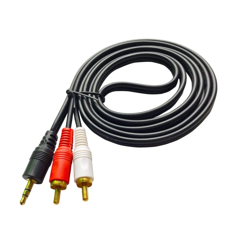 批发销售1.5米一分二莲花线3.5转2莲花公音频线电脑音箱线带包装