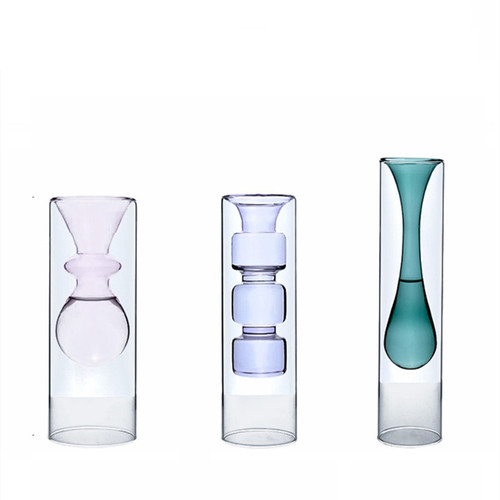 Ins European minimalist colorful glass creative double-layer glass transparent vase personalized desktop decor hydroponic planter