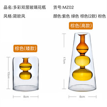 ins欧式简约彩色玻璃创意双层玻璃透明花瓶个性桌面摆件水培花器