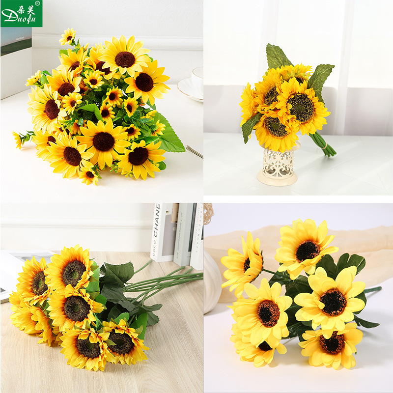 Duofu Artificial Flower Fake Flower Silk Flower Sun Flower Daisy Living Room Decoration Wedding Bouquet Props Flower Sunflower