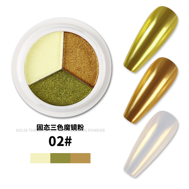 Nuevo clavo transfronterizo de tres colores polvo de espejo mágico sólido japonés polvo súper brillante · Polvo de oro de titanio de harina de espejo de uñas