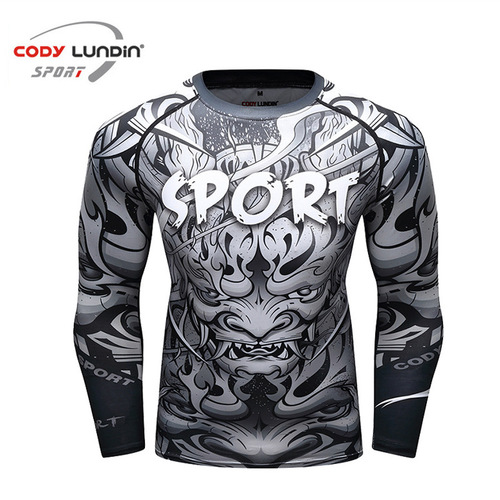 Fitness clothing round neck sports fitness yoga casual tight clothing breathable 3D digital printing for men