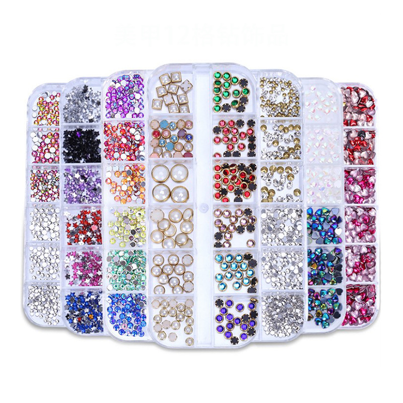 Joyería de uñas conjunto completo arco especial en forma de diamante mezclado perla mágica melocotón corazón lentejuelas uñas joyería de uñas