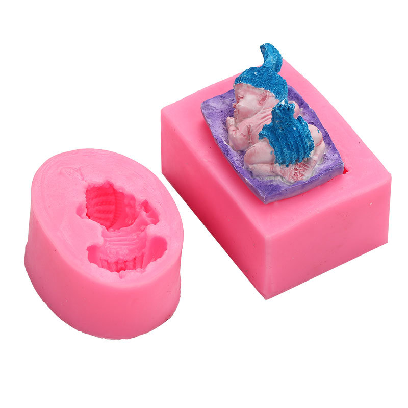 En stock al por mayor tridimensional acostado dormir Bebé forma fondant molde de silicona DIY decoración del coche aromaterapia yeso
