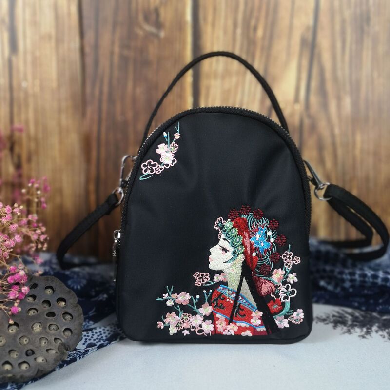 Ethnic Style Designer Textured Bag for Women, Niche Bag, Embroidered Oxford Cloth Nylon Crossbody Backpack, Wholesale