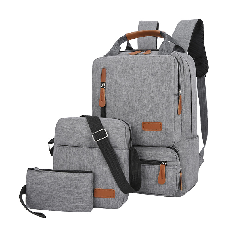 Cross-border new three-piece backpack USB large capacity simple business computer bag travel bag backpack