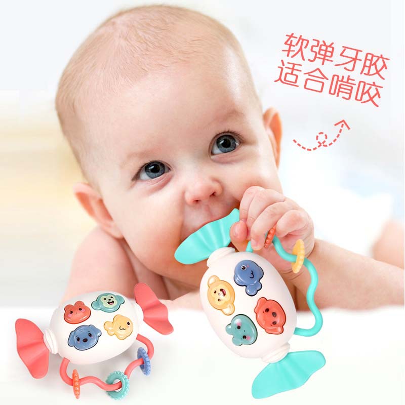 Caramelo sonajero bebé educación temprana iluminación suave goma caramelo sonajero con música bebé juguete coaxial