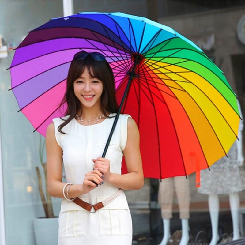 24-Bone Rainbow Umbrella Extra Large Long Handle Umbrella Large Straight Handle Men's 24-Strand Colorful Printing Custom Advertising Umbrella Logo