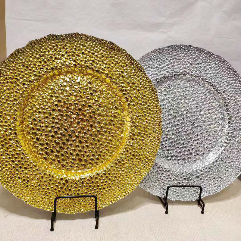 Creative Noble Formal Western Banquet Hotel Holiday Celebration Wedding Colorful Pebble Glass Plate Best Seller