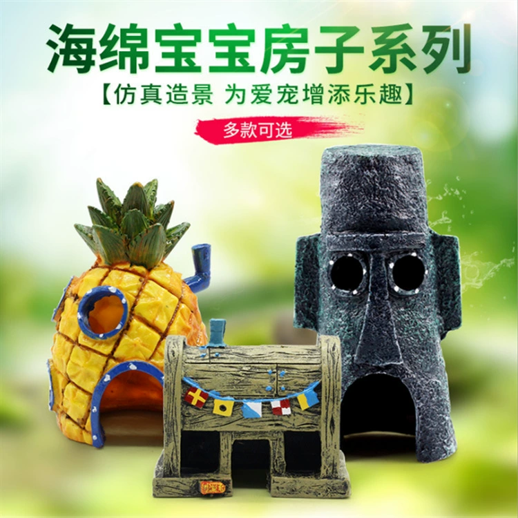 Поставка Pineapple House Avoidance Пещера Губка Боб Главная Fish Tank Пейзаж Мультфильм Украшения Рыбы и креветки Avoidance Пещера