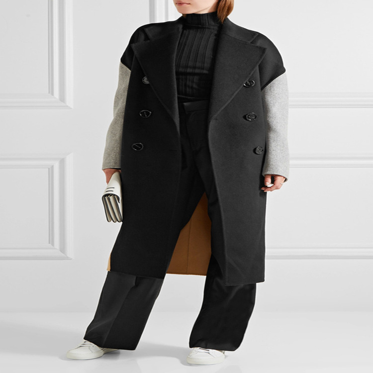 New Autumn and Winter Lapel Color-Blocked Cocoon-Shaped Loose Casual Long Coat Women's Fashion Jacket