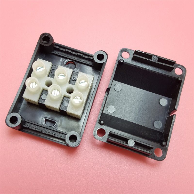 PA10三位端子接线盒回字型10mm孔距三进三出端子黑色塑料接线盒