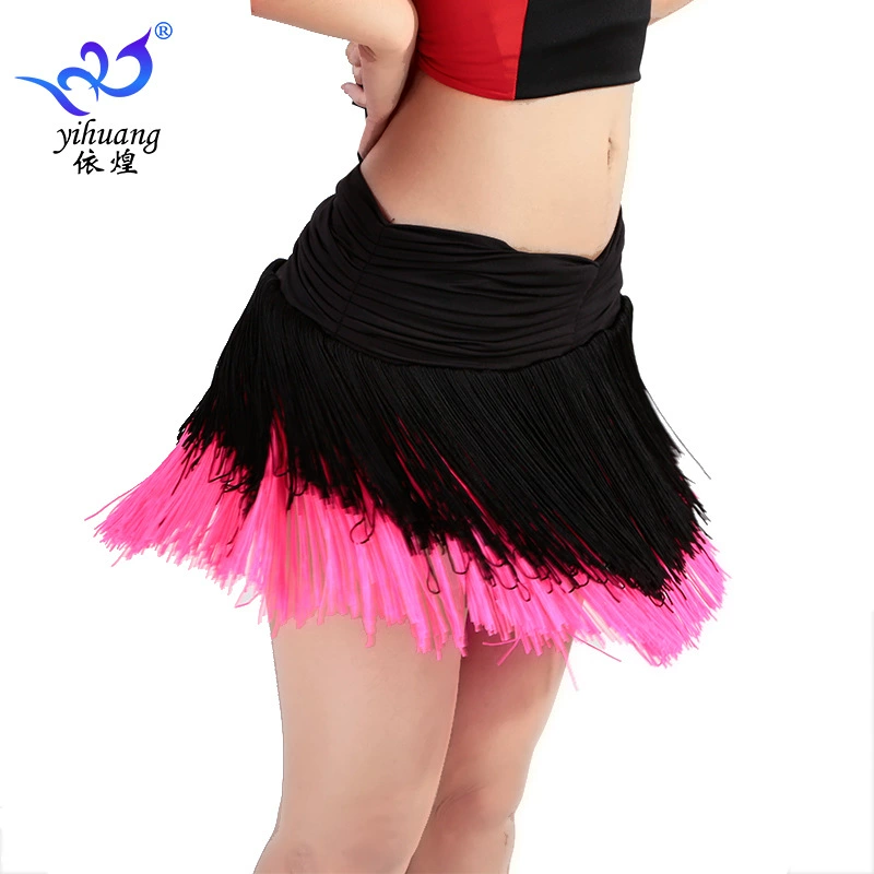 Новая юбка для латинских танцев юбка для танца живота практическая юбка с двойным шифрованием и кисточкой Юбка для танцевальных выступлений