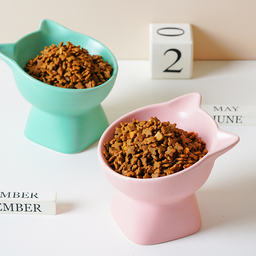 Cat Bowl Ceramic High-Base Food Bowl for Cats, Water Bowl, Protects Neck, Anti-Tipping Cat Food Bowl, Dog Pet Bowl
