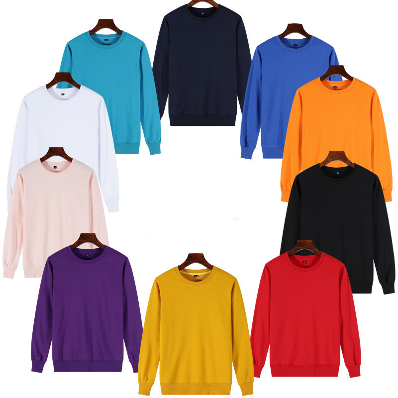Factory direct long sleeve men's casual round neck cotton sweater solid color blank Terry sweater logo printed class clothes Factory direct long sleeve men's casual round neck cotton sweater solid color blank Terry sweater logo printed class clothes