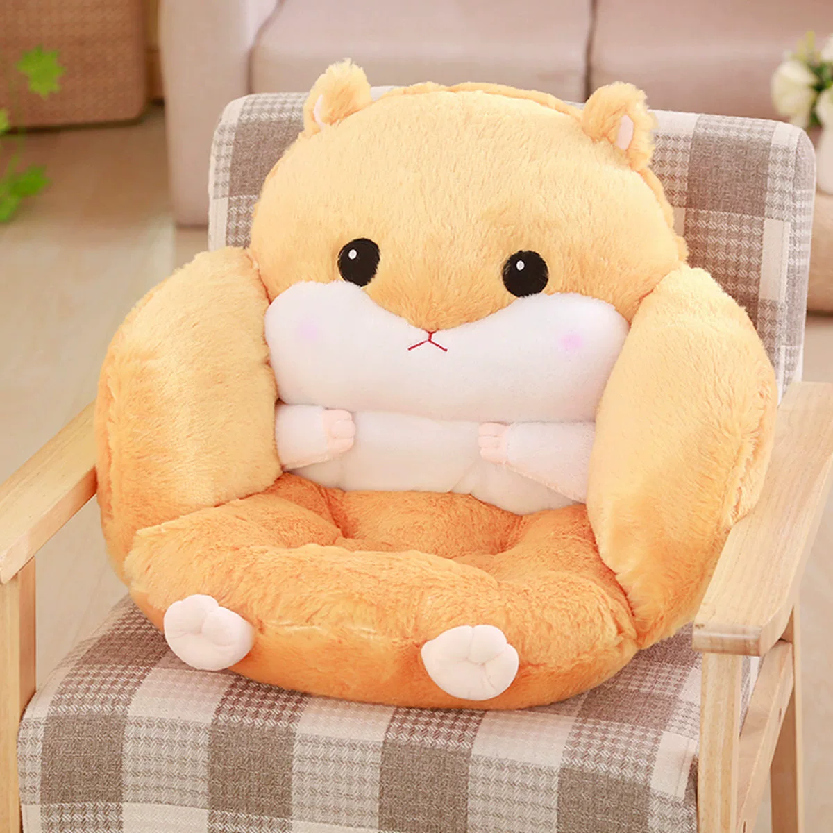 Semi-Enclosed Hamster Plush Seat Cushion, 55 × 45 × 40 cm, Anti-Slip Strap Option