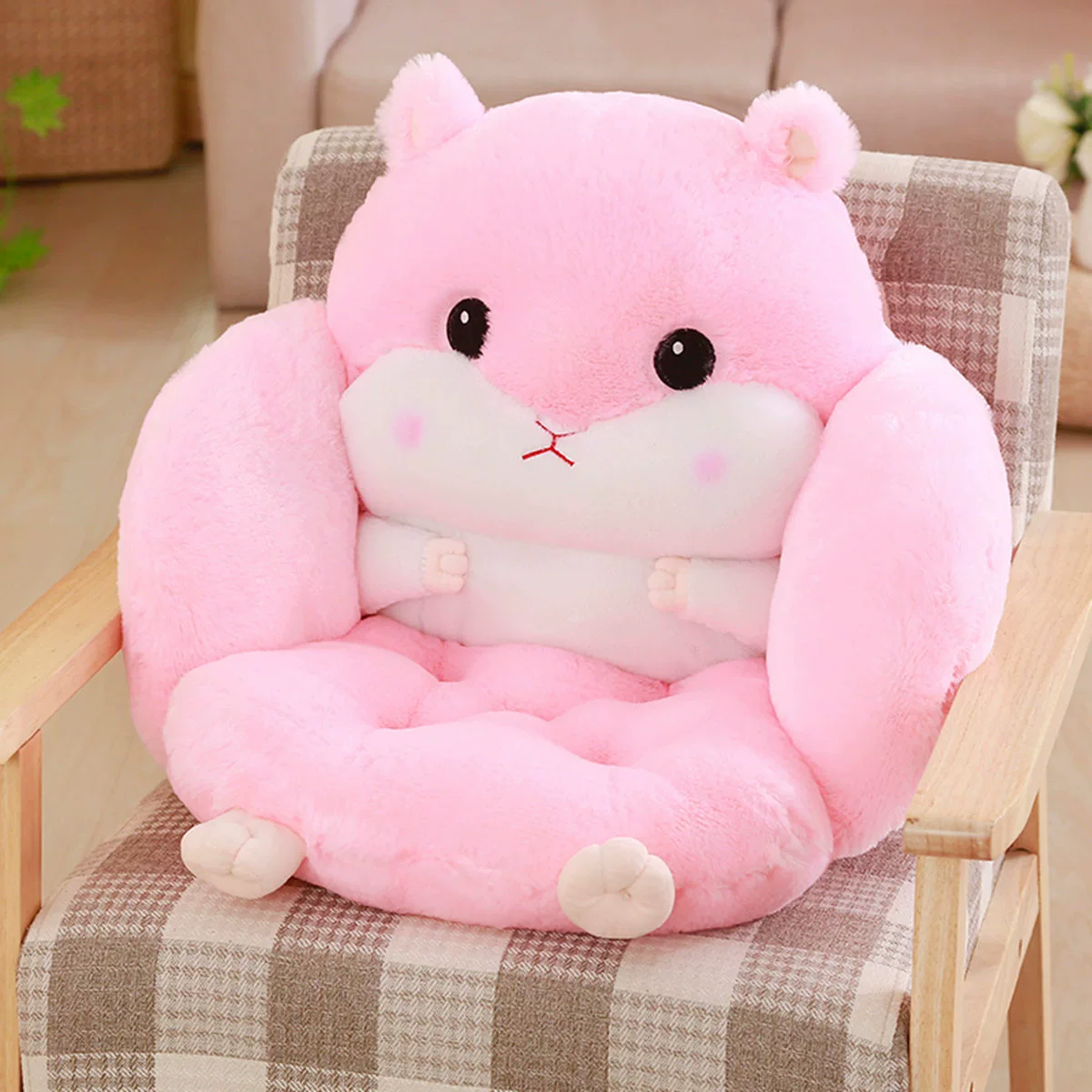 Semi-Enclosed Hamster Plush Seat Cushion, 55 × 45 × 40 cm, Anti-Slip Strap Option