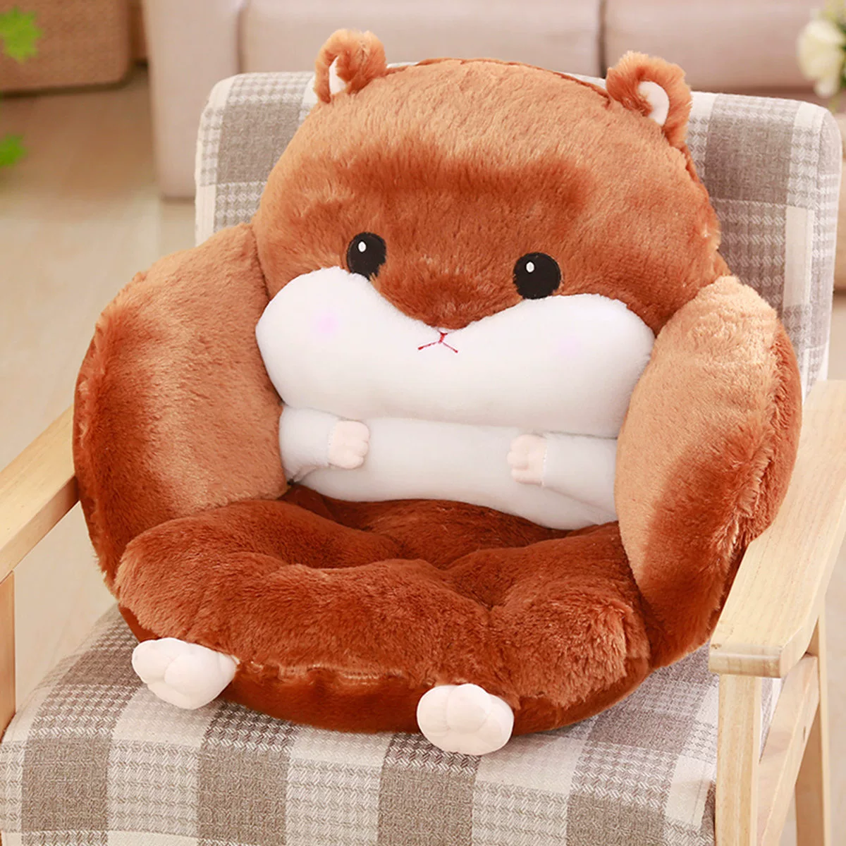Semi-Enclosed Hamster Plush Seat Cushion, 55 × 45 × 40 cm, Anti-Slip Strap Option