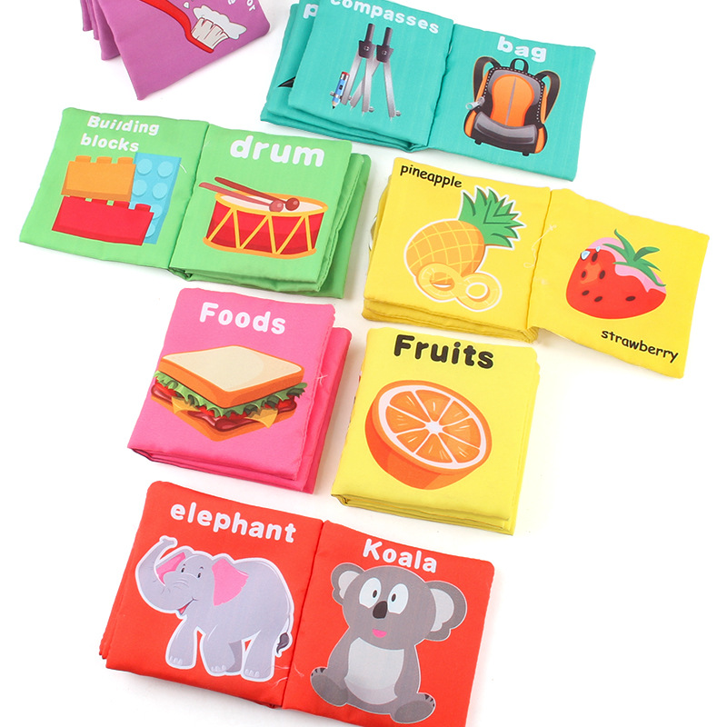 Nuevos juguetes para bebés bebé libro de tela desgarrable educación temprana diversión Inglés libro de tela cognitiva Palm Book transfronteriza