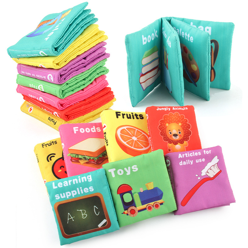 Nuevos juguetes para bebés bebé libro de tela desgarrable educación temprana diversión Inglés libro de tela cognitiva Palm Book transfronteriza