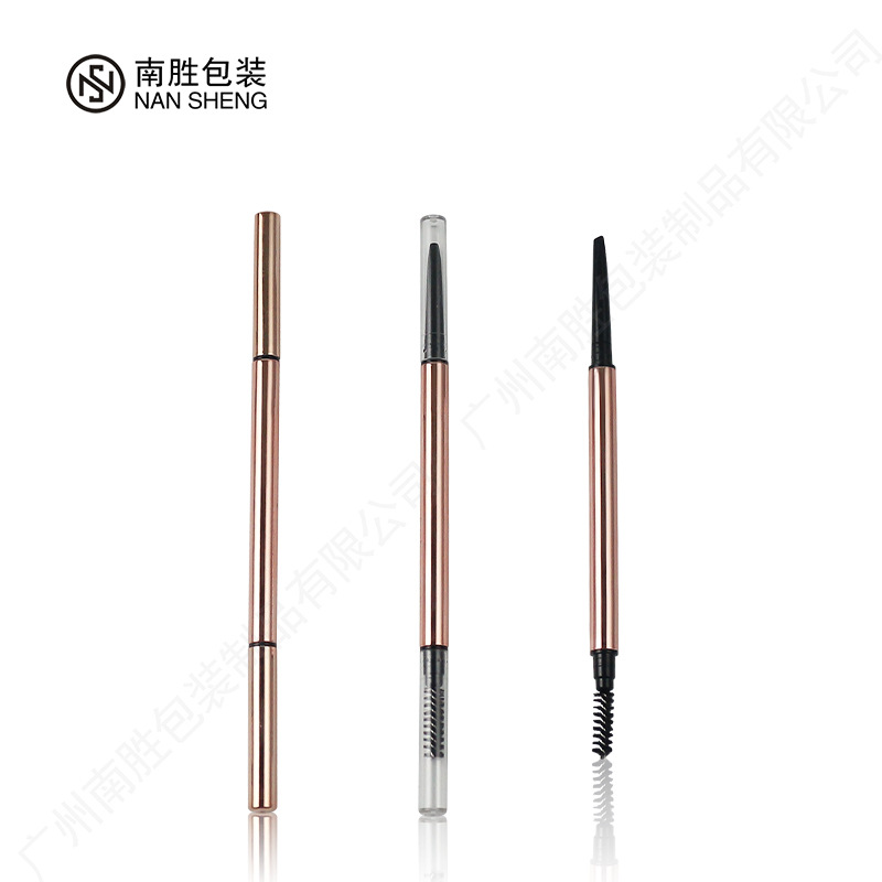 厂家可定制化妆品双头眉笔 包材圆头三角头旋转自动眉笔管带毛刷