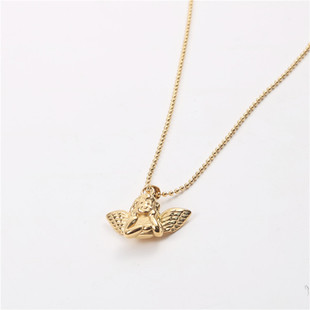 Titanium steel plated 18K chubby angel necklace female ins cold style gold simple clavicle chain pendant sweater chain