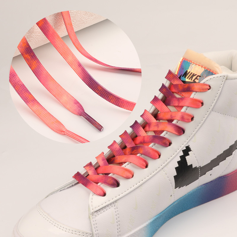 Colorido impreso corbata teñida cordones personalidad aj1 8mm de doble capa plana deportes zapatos blancos ins moda floración cordones