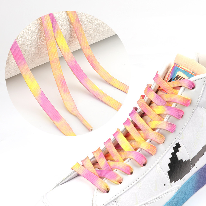 Colorido impreso corbata teñida cordones personalidad aj1 8mm de doble capa plana deportes zapatos blancos ins moda floración cordones