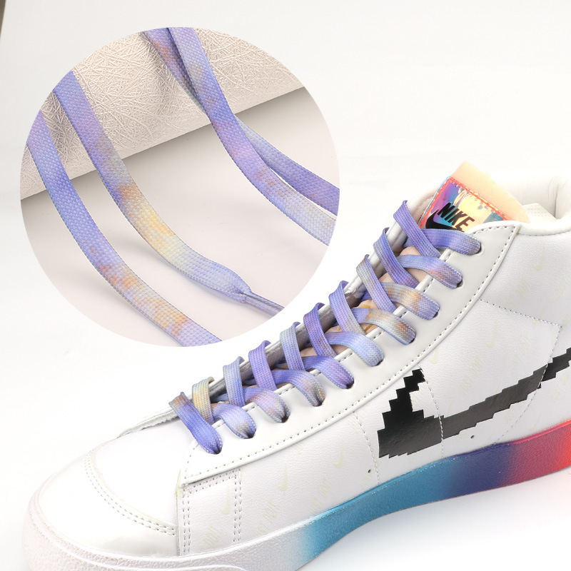 Colorido impreso corbata teñida cordones personalidad aj1 8mm de doble capa plana deportes zapatos blancos ins moda floración cordones